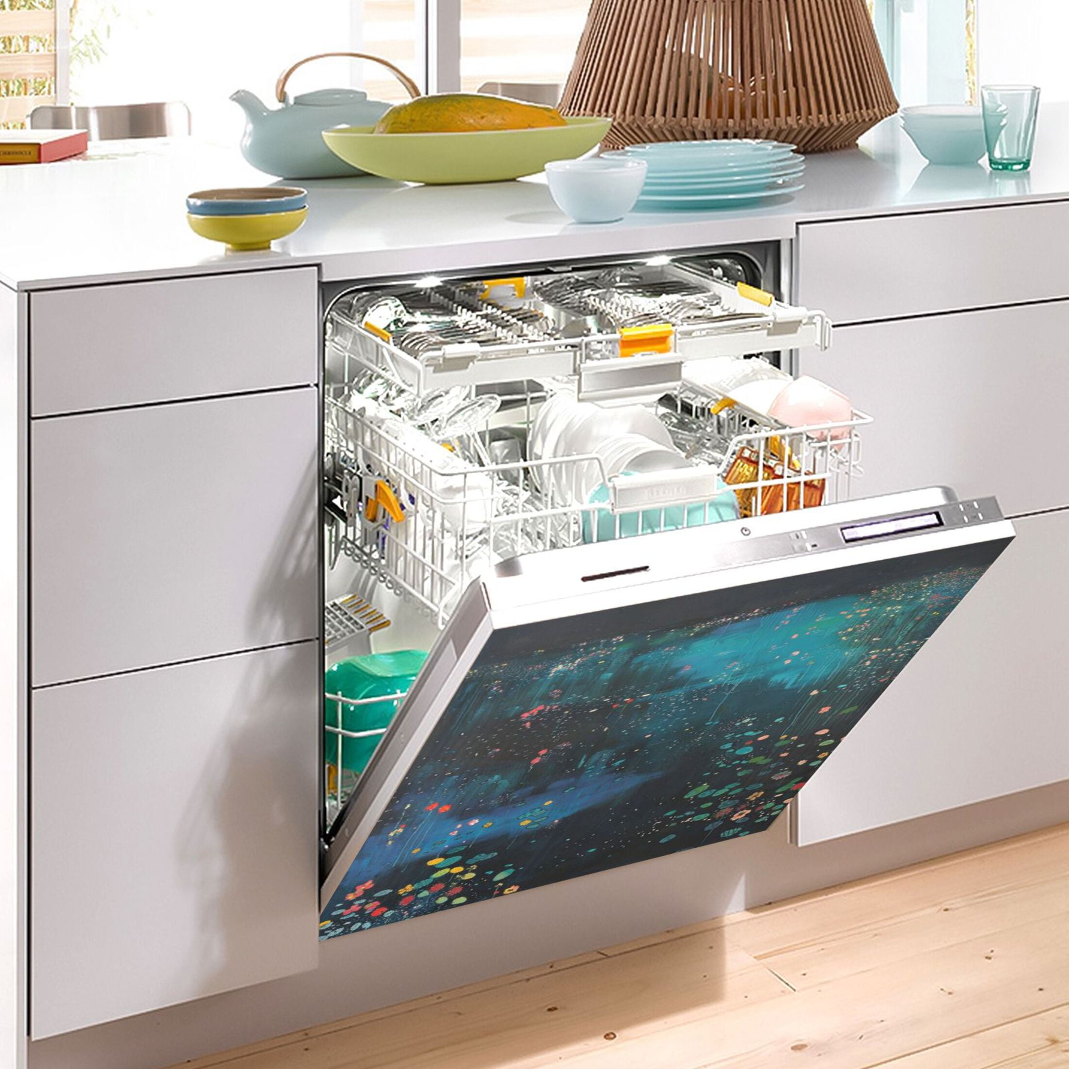 Dishwasher Magnetic Sticker 23x26 Inch Refrigerator Magnetic Sticker Washing Machine Magnetic Sticker Kitchen Panel Magnetic Sticker Home Decor Red Water Flower