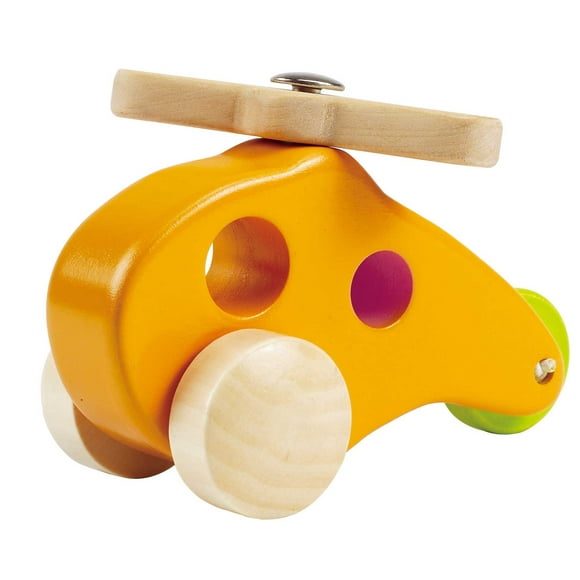 Hape Little Copter Wooden Toy Toddler Play Vehicle, L: 5, W: 2.6, H: 3.5 inch , Yellow