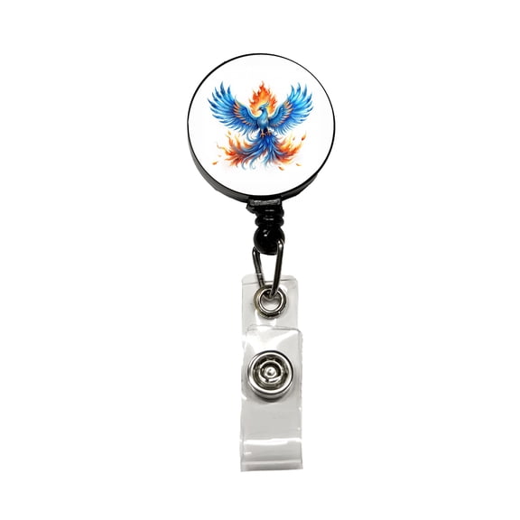 Flaming Blue Phoenix Rising Fantasy Watercolor Retractable Reel ID Badge Key Card Name Tag Holder with Clip