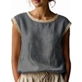thumbnail image 2 of Women'S Crew Neck Casual Cap Sleeve Tops Lace Patchwork Basic Summer Loose Fit Blouse Gray XL, 2 of 7