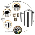 thumbnail image 5 of Utopia Kitchen 304 Grade Stainless Steel French Press Coffee Maker 12 Oz, Double Wall Insulated Coffee Press with 4-Level Filtration system, Include 2 Extra Filters, Rust-Free, Silver, 5 of 7