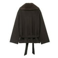thumbnail image 6 of Womens Faux Leather Trench Coat Winter Warm Faux Fur Lined Pea Coat Trendy Long Sleeve Belted Jacket Casual Stylish Tops (L, Khaki), 6 of 7