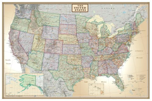 USA US Classic Elite Wall Map Mural Poster Folded 24x36 United States 