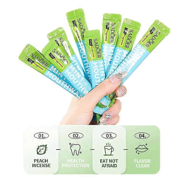 Enjuague bucal de menta que refresca el aliento y previene el mal aliento. Cuidado de limpieza bucal desechable. 10 piezas
