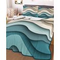 thumbnail image 3 of Quilts Full Size, Teal Beige Ombre Soft Comforter Bedding Set for Bed, Moire Modern Abstract Art Geometric Lightweight Quilted Bedspread with Pillow Cover(2 Pieces) for All Season, 78x90 Inch, 3 of 6