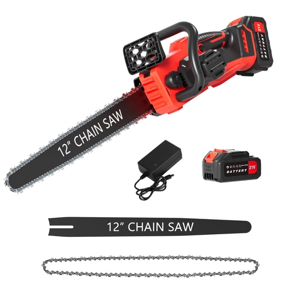 Lanzxjv Electric Chainsaw with 2 Batteries, Charger, Lightweight Tree Trimming Wood Cutting Cordless Chain Saw, Mini Handheld Chain Saw for Home, Garden, Courtyard