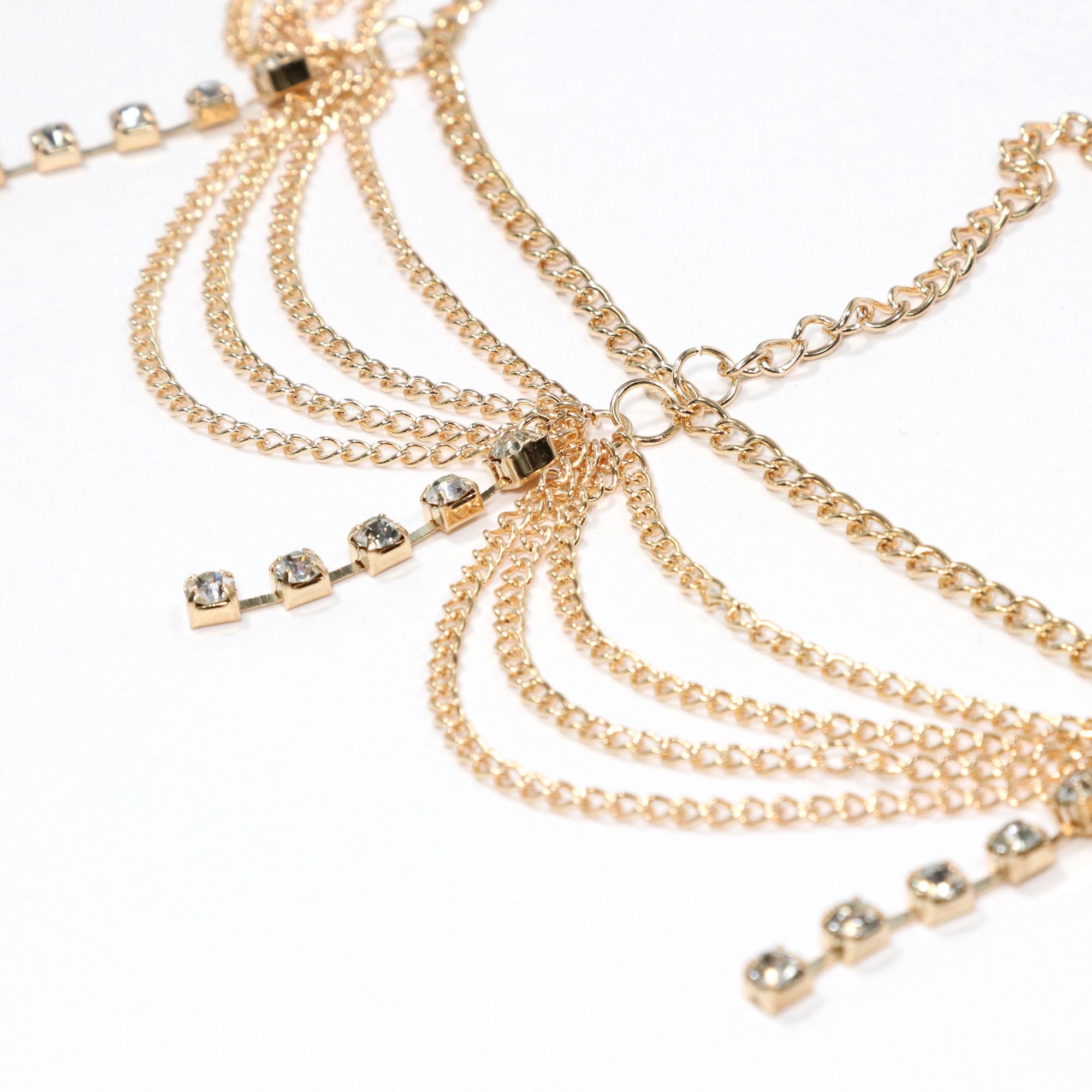 Unique Bargains Headpiece Multi-layered Tassels Rhinestone Head Chain Gold Tone 1 Pc