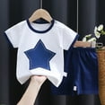 thumbnail image 2 of NIEWTR Toddler Baby Boy Girls Summer Outfit Short Sleeve T-Shirt Tops Elastic Waist Shorts Set Baby Boys Clothes Cartoon Print 2PCS Set Pajamas & Dailywear Set 3-4 Years,Dark Blue, 2 of 3