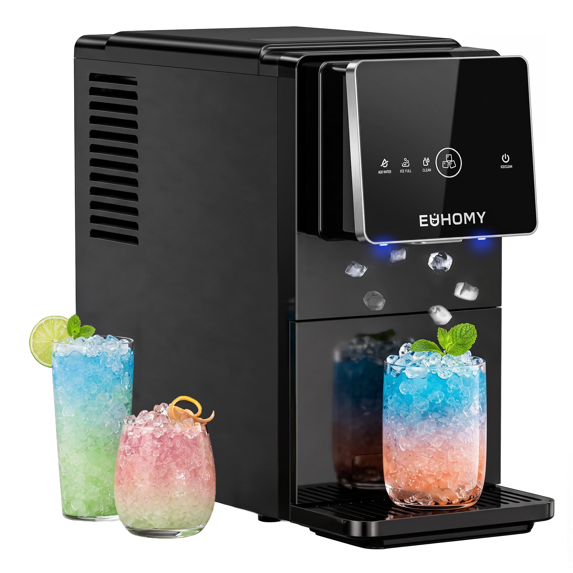 EUHOMY Countertop Nugget Ice Maker,40 lbs/24H，On-Demand Dispensing, Self-Cleaning with Drip Tray, Black