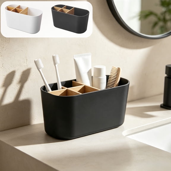 ShaoXinWan Detachable Divided Plastic Vanity Storage Caddy, Multi Compartment Bathroom Toiletry Organizer, Countertop Storage Holder for Toothbrushes, Cosmetic Supplies and Desktop Small Sundries