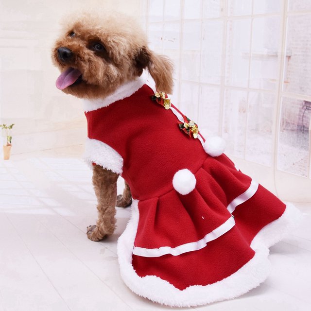 TheFound Robe pour Animaux Col en Fourrure Manches Courtes une-Pièce avec Nœud et Clochette