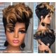 thumbnail image 2 of Peluca africana rizada pequeña, pelo corto teñido, malla de botones, seda de alta temperatura, para diario/concierto, 2 of 7