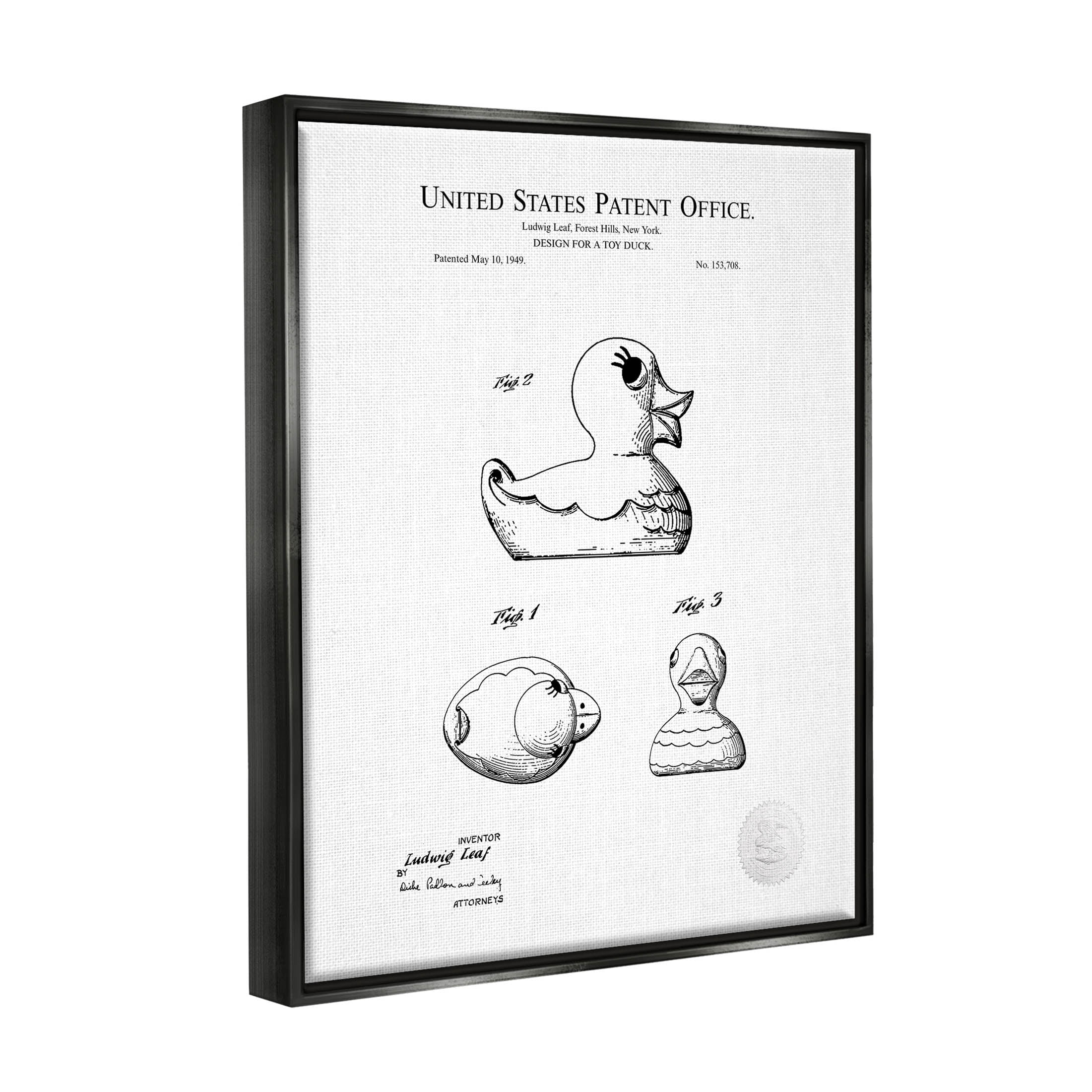 Stupell Industries Vintage Toy Duck Diagram Graphic Art Jet Black Floating Framed Canvas Print Wall Art, Design by Karl Hronek