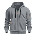 thumbnail image 5 of Levmjia Men's Japanese Sweatshirt Jacket 100% Polyester Hooded Zip-Up Casual Coat Multiple Pockets Breathable Sportswear Solid Color S-3XL Gray, 5 of 7