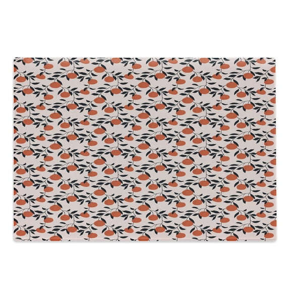 Tangerine Cutting Board, Abstract Repeating Pattern with Mandarins on Leafy Branches, Decorative Tempered Glass Cutting and Serving Board, in 3 Sizes, by Ambesonne