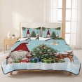 thumbnail image 3 of Quilts King Size Bedding Set, Aqua Gnomes Christmas Lightweight Quilted Comforter, Xmas Tree Elk Snowflake Balls Soft Reversible Bedspread Coverlet with Pillow Covers for All Season, 96" x 106", 3 of 9