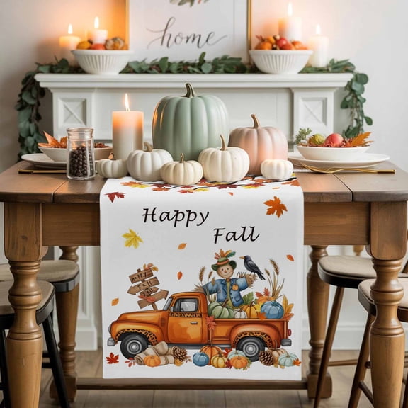 Thanksgiving Orange Table Runner, Autumn Thanksgiving Kitchen Dining Table Decoration for Home Party Decor 13x90 Inches