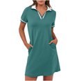 thumbnail image 3 of UVEASISHA Polos Dresses for Women Short Sleeve Collared V Neck Shirt Dress Summer Casual Golf Tennis Mini Dresses with Pockets Army Green M, 3 of 10