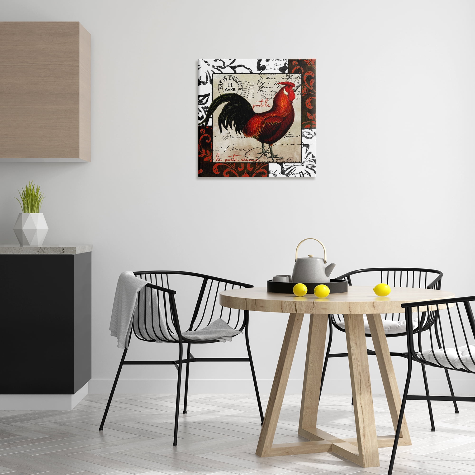 Stupell Industries Rooster & Vintage Post Animals Painting Wrapped Canvas Art Print Wall Art, 24 x 24