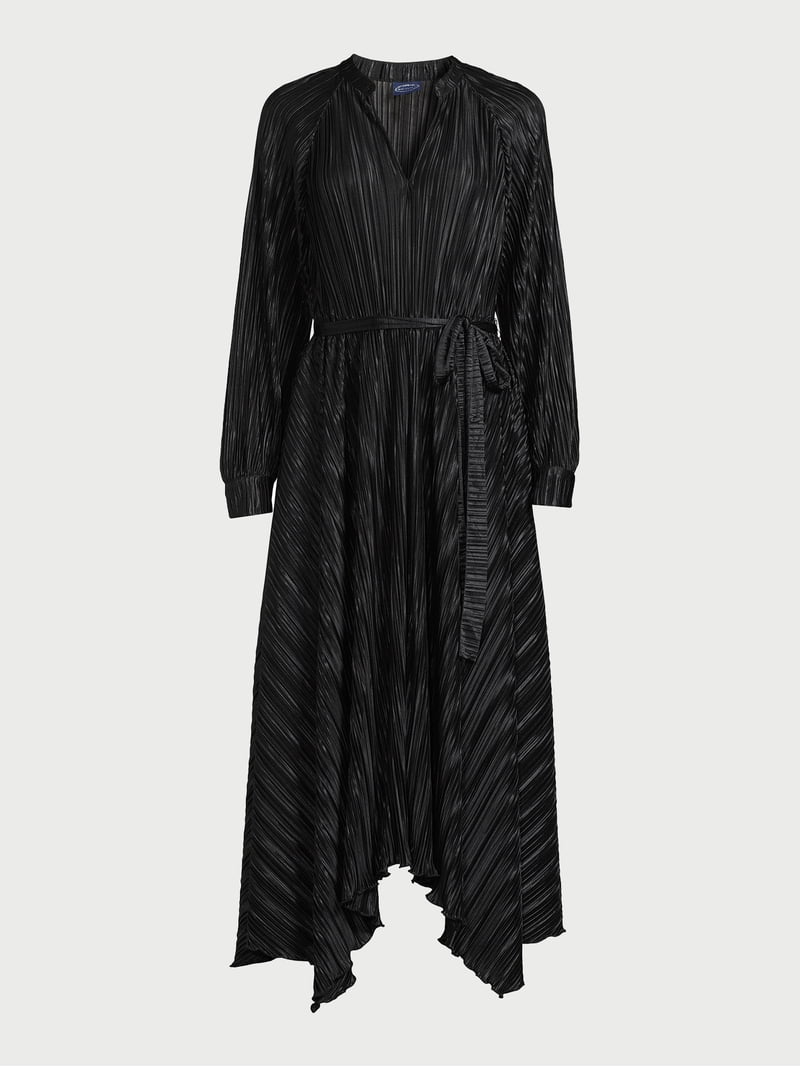 Scoop Women's Long Sleeve Plisse Midi Dress with Handkerchief Hem, Sizes  XS-XXL - Walmart.com