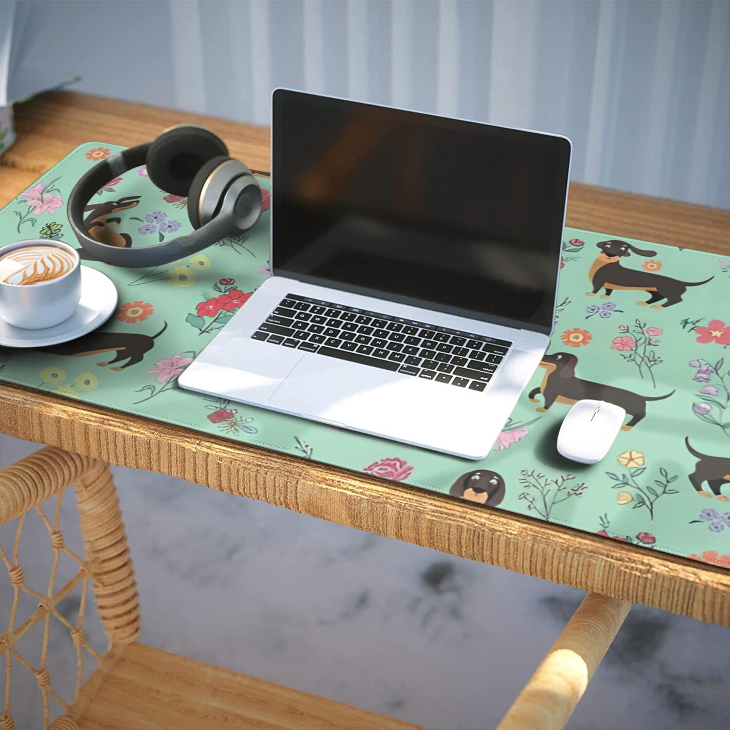 Long Mouse Pads for Desk,Dachshunds and Pioneer Flower Desk Mats on Top Of Desks, Desk Mouse Pad Extra Large with 3mm Non-Slip Base and Stitched Edge for Gaming,Office,Work,Home 35.4"x15.7"