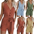 thumbnail image 2 of Tejiojio Casual Women's Shorts Clearance Woman Fashion Solid Button Sleeveless Deep V Lacing Belt Jumpsuit Shorts, 2 of 8