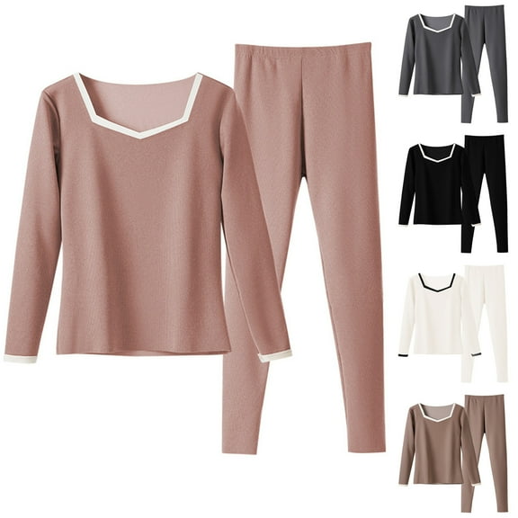 Sakmal Plus Size Thermal Underwear Set for Women Cotton Winter Long Underwear Black Warm Base Layer for Women Sizes L-3XL