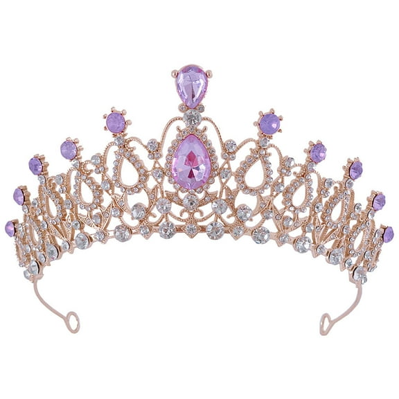 LEORX Girl Crown Rhinestone Headband Elegant Purple Hair Accessory for Photoshoot 1Pcs