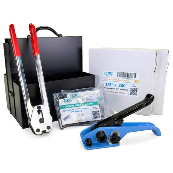 IDL Packaging 1/2" x 400' Portable Poly Strapping Kit, 300 lbs Break Strength Strapping, Pallet Strapping Full Kit - All You Need to Secure a Pallet