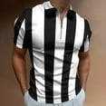 thumbnail image 2 of Black And White Vertical Stripes Men Zipper T-shirt Summer Casual Short Sleeve T-shirt Top, 2 of 7