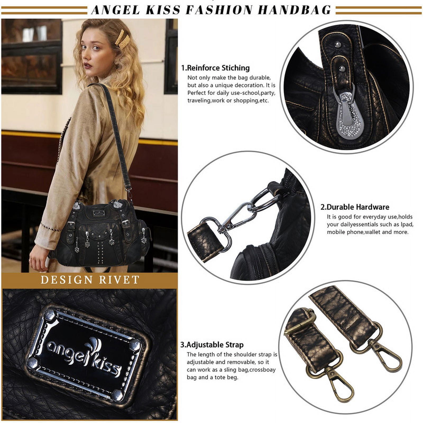 Angel Kiss for Women Large capacity Vegan Leather wallet and Handbags Crossbody Purses Multi pocket shoulder bag