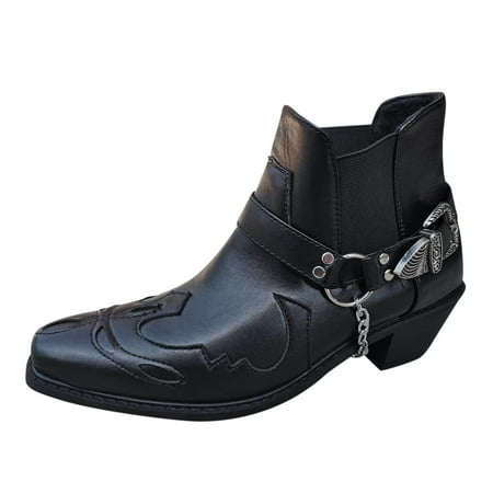 

Fsqjgq Mens Shoes Mens Snow Boots Buckle Belt Boots Short Thick Heel Pointed Men s Boots Fashion Men s Boots Men Low Boots Mens Casual Shoes Black 42