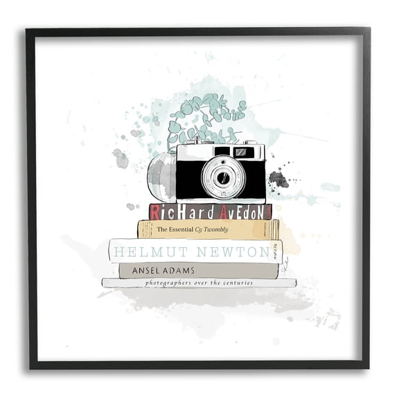 Stupell Industries Photographer Books Stacked Camera Graphic Art Black Framed Art Print Wall Art, Design by Alison Petrie