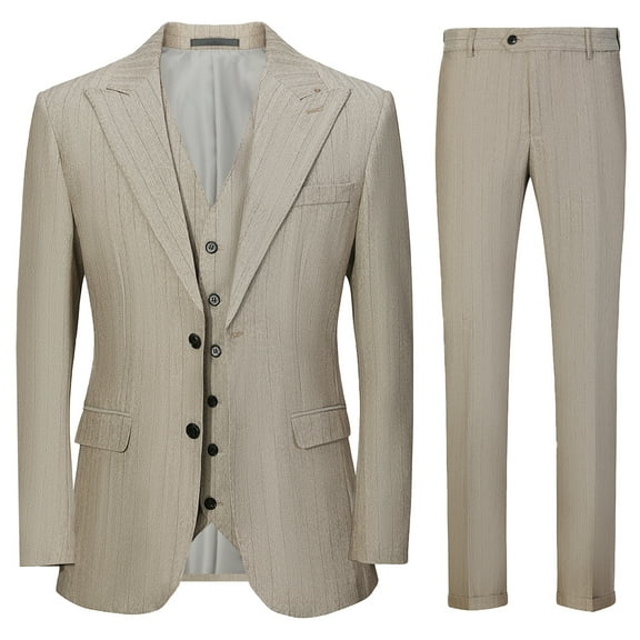 Beauty Emily's new men's suit, new vertical striped suit jacket, suit vest, suit pants three piece set, two button suit, suitable for weddings, business banquets, parties, daily wear