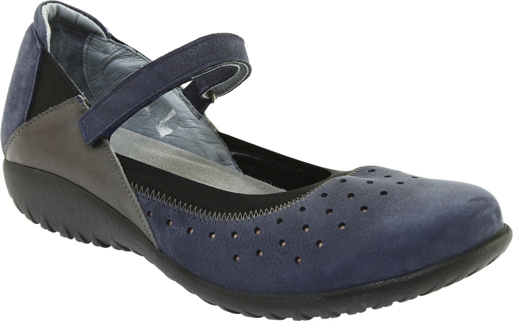 Women s Naot Matua Mary Jane Navy Velvet Nubuck Tin Gray Leather
