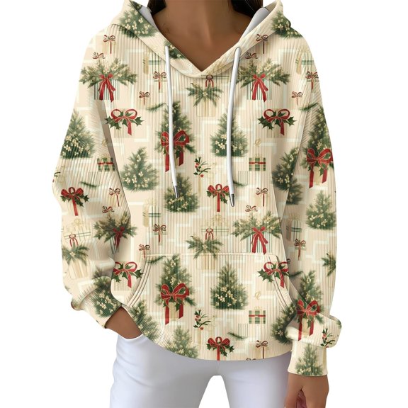 NMMUED Christmas Hoodies for Women Hooded Sweatshirts for Women Christmas Outfits for Women Soft Hoodies for Women Holiday Hoodies for Women Cute Hoodies Womens Christmas Tops Dark Green 2 L