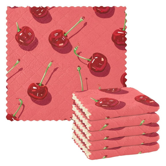 Kitchen Dish Towels Soft Absorbent Dish Cloths 11"x11" Beautiful Cherry 6 Packs