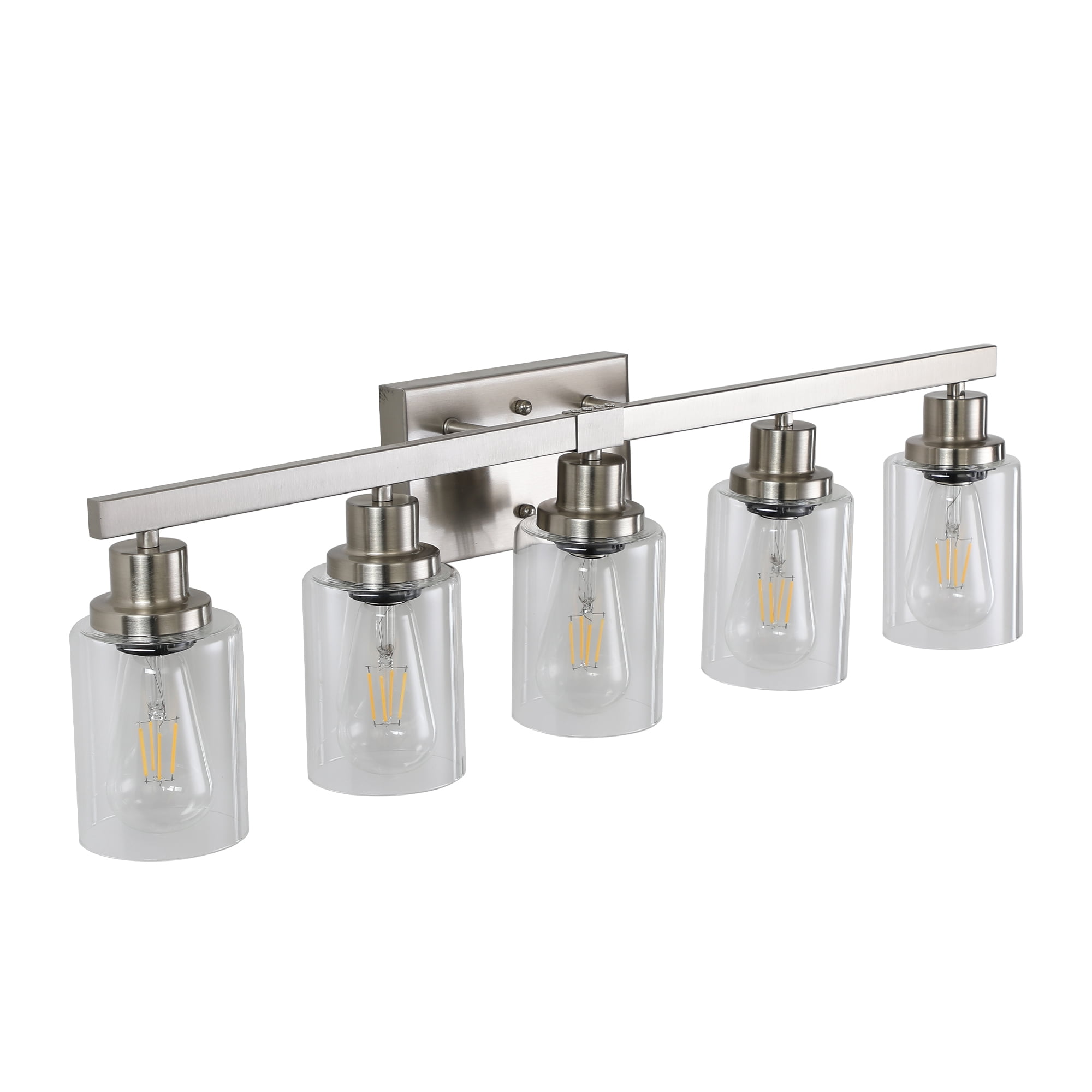 Leumius Modern 5-Light Bathroom Vanity Light Fixture - Brushed Nickel Finish with Clear Glass Shades, Perfect for Bathroom, Vanity and Dressing Area Lighting (No Bulbs)