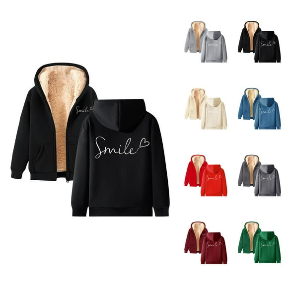 Fleeced Hoodies for Women 2025 Long Sleeve Full Zipper Zip Up Hoodie with Pockets Hooded Sweatshirt Women Jacket