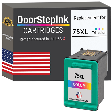 DoorStepInk High Yield Ink Cartridge for 75XL CB338WN Tri-Color DoorStepInk Remanufactured in The USA High Yield Ink Cartridge for 75XL CB338WN Tri-Color DoorStepInk Cartridge has been remanufactured in the USA using state-of-the-art technology under strict quality control to ensure the quality of all HP inks at a high level. We remanufacture each cartridge to the highest quality standards to match OEM ink level  color  and performance guaranteed. DoorStepInk is a leader and award-winning recycler of inkjet cartridges. Our ink cartridges allow pictures to come out sharp with strong details for a more realistic appearance and higher quality. Each one is remanufactured using the latest technology and customized equipment to produce the highest quality ink cartridges in the world. It s capable of delivering a wide range of colors. Each print from this tri-color ink cartridge will stay vibrant for a long time. This Inkjet Print Cartridge is also compatible with several different models. Key Features: Every cartridge is remanufactured in the USA Plug and print for brilliant  sharp  and high-quality printouts 100% satisfaction guaranteed Page Yield: 520 Tri-Color Environmentally friendly ink cartridges The use of remanufactured printing supplies does not void your printer