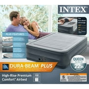 Intex 22 Queen Comfort Plush High Rise Durabeam Airbed Mattress with Built-In Pump