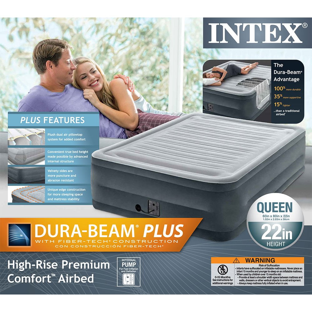 Intex 22 Queen Comfort Plush High Rise Durabeam Air Mattress With