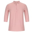 thumbnail image 3 of Patlollav Womens Button V-Neck 3/4 Sleeve Solid Pullover Casual T-Shirt Blouse, 3 of 6