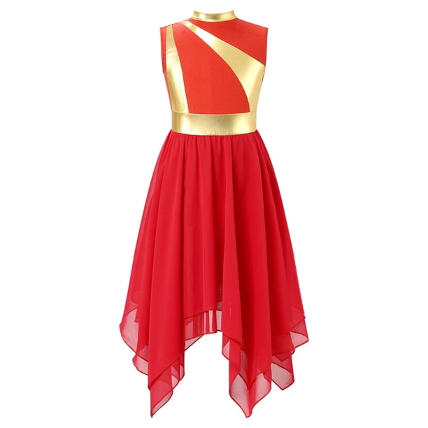 Red Praise Dance Dresses For Girls Easyforever Kids Girls Praise Lyrical Dance Dress Color Block Asymmetrical Worship Liturgical Costume Tunic Dancewear Lyrical Dress For Girls