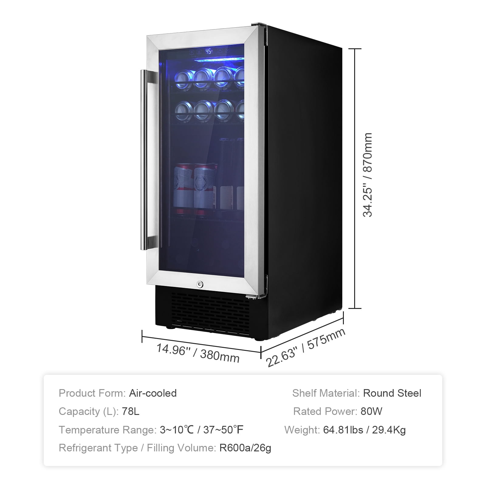 KFFKFF 98 Bottle Wine Fridge Stainless Steel Wine Cooler with Lock and LED Light