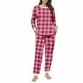 thumbnail image 2 of Mifsaly Womens Pajama Set Plaid Fuzzy Fleece Warm Pjs 2 Piece Long Sleeve Crewneck Thermal Sleepwear High Waist Cozy Pants with Pockets Lounge Matching Outfits Winter Homewear, 2 of 6