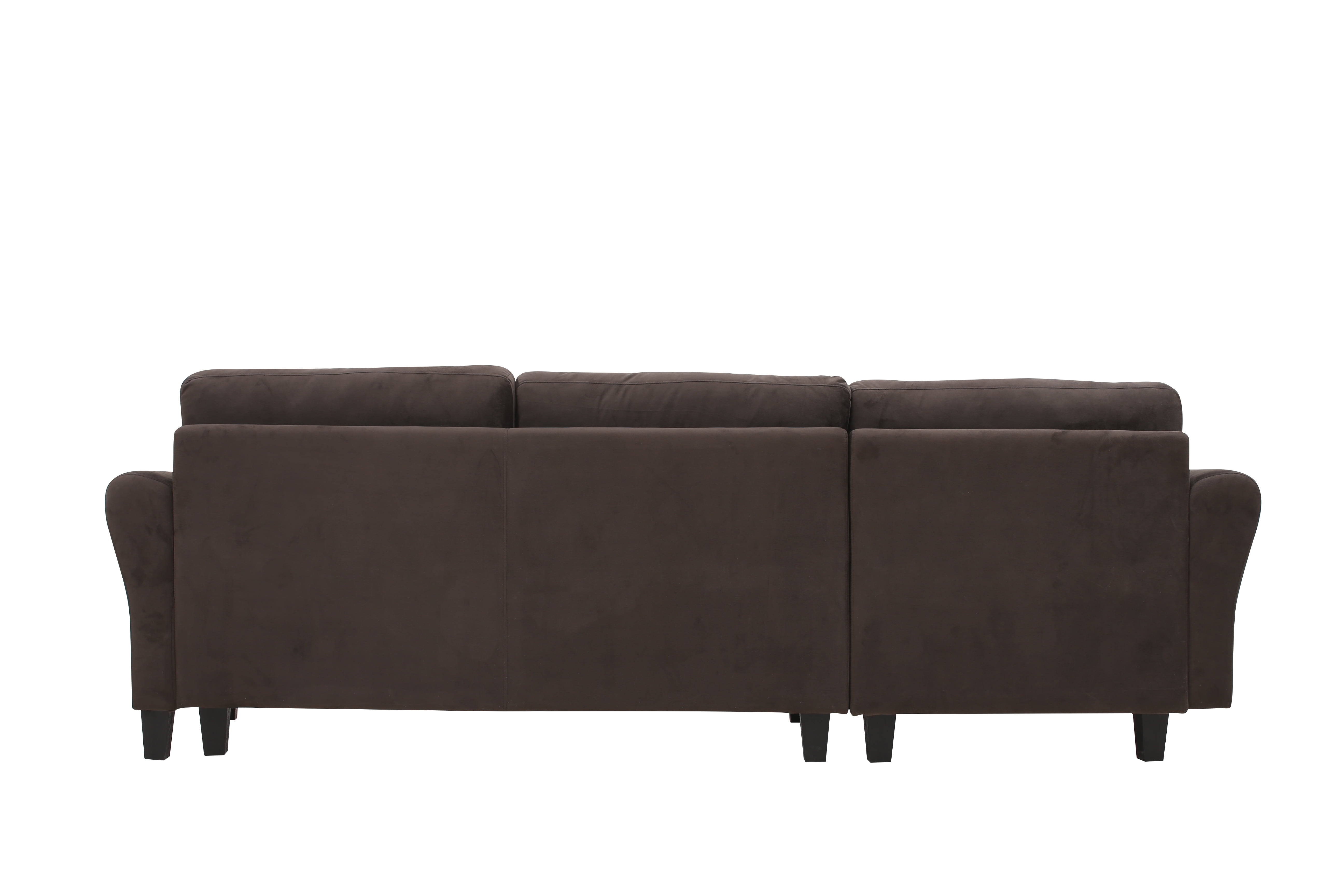 Lifestyle Solutions Alexa Sectional Sofa with Curved Arms, Coffee Brown Fabric