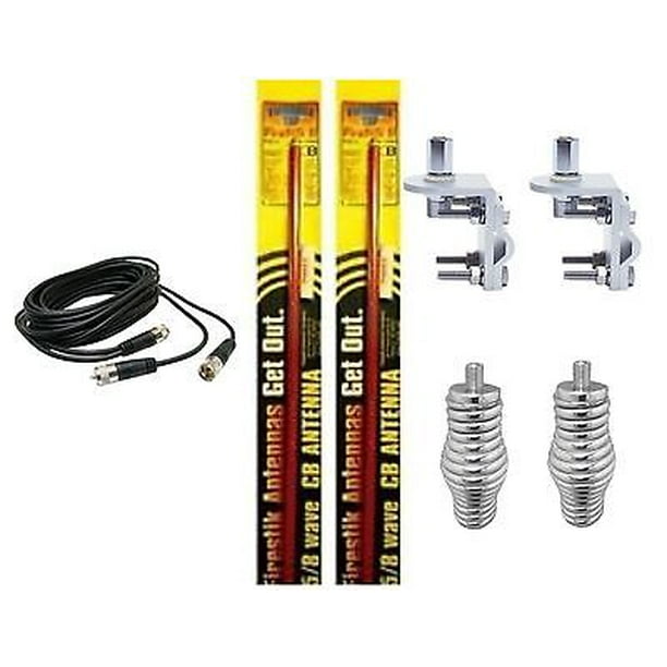 CB RADIO 2 FIRESTIK 2 FS5 RED 5FT CB ANTENNAS,12FT DUAL COAX,MOUNTS,SPRINGS