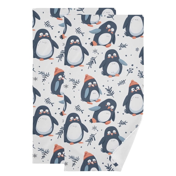 2-Piece Polyester cotton Towel Set Absorbent Cute Penguins Hand Towel Bath Towel Soft and Comfortable Machine Wash 28.3x14.4