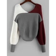 thumbnail image 5 of Suéter de mujer, elegante cuello en V, suéter de punto con bloques de color, tops cortos sexys para invierno, 5 of 5